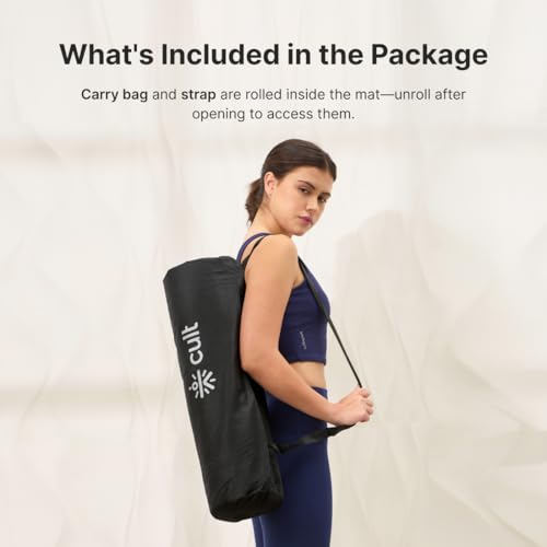 Image of CULT TPE Yoga Mat 6mm with Carry Bag & Strap - Eco-Friendly, Non-Slip, Lightweight & Durable Exercise Mat for Yoga, Pilates, Meditation & Home Workouts - Beige Pink