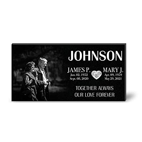 Image of 24x12 Granite Double Headstones for Graves, Memorial Stones for Couples, Customizable Grave Markers for Cemetery for Humans, Personalized Memorial Plaques for Parents, Gravestones with Porcelain Photo