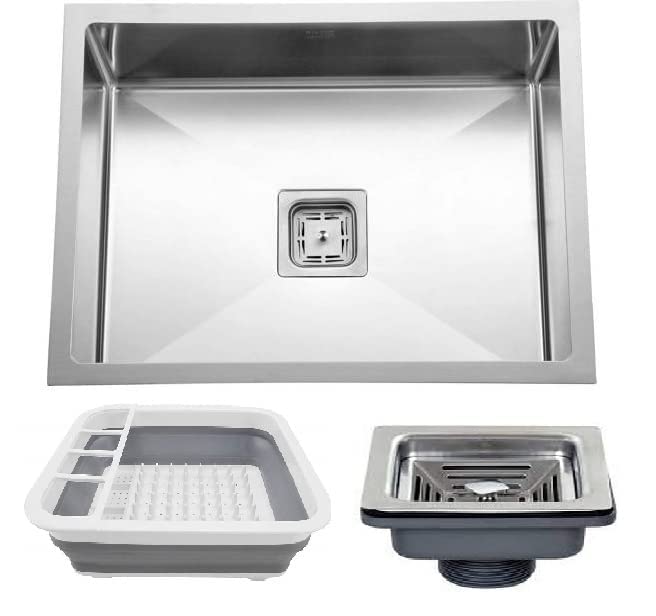 Image of EVANEX 21 inch x 18 inch x 10 inch Handmade Matt Finish 304 Grade Stainless Steel Single Bowl Kitchen Sink With Silicon Fruit Basket