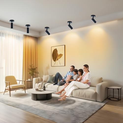 Image of LED Ceiling Spotlight 5CCT 2700K /3000K /3500K /4000K /6000K Selectable Dimmable,Spot Lights Indoor Adjustable Flush Mount Lights Fixture 12W CRI 90+ Tilt Angle Accent Lighting, Black, 4 Packs