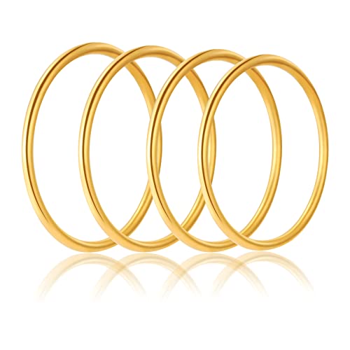 Burei 14K Gold Plated Bangle For Women Stackable Thin Round Bracelet Smooth Handmade Gold Bangle Bracelet Gift For Girls Ladies (4Pc Gold 4Mm, 7.7 Inch) #TOP23