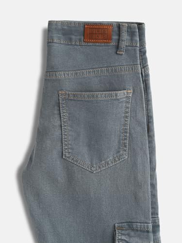 Image of Urbano Juniors Boy's Regular Fit Washed Denim Cargo Jeans with 6 Pockets Stretchable