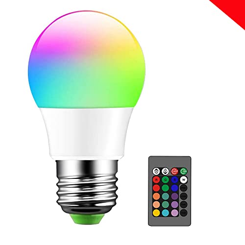 Bombilla LED RGB, bombillas que cambian de color con control remoto, base de tornillo RGBW 5W E27 280lm, bombilla de luz de estado de ánimo 16 opciones de color Multicolor Decoración Fiesta (1 pieza)