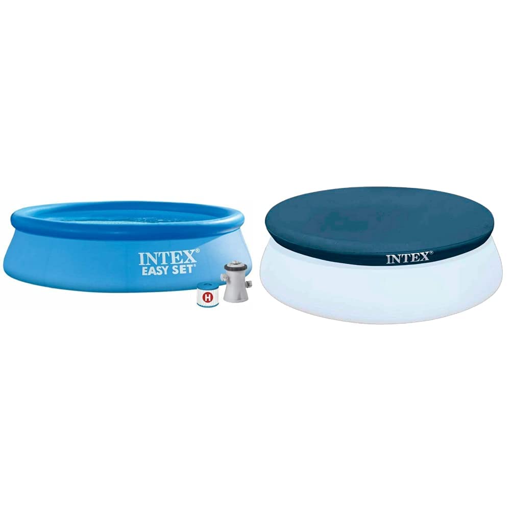 Intex 8FT X 24IN Easy Pool Set, Blue c/w Filter Pump & 28020 Easy Pool Cover, PVC, Blue, 244 cm