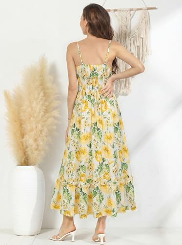 Image of GRACE KARIN Summer Dresses for Women 2026 Vacation,Smocked Floral Maxi Dress,Boho Beach Sundress with Pocket Fashion Clothing
