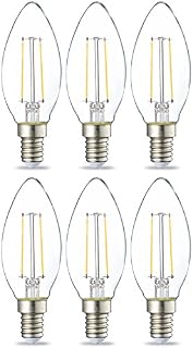 Amazon Basics LED E14 Small Edison Screw Candle Bulb, 2.1W (equivalent to 25W), Clear Filament, Non Dimmable - Pack of 6