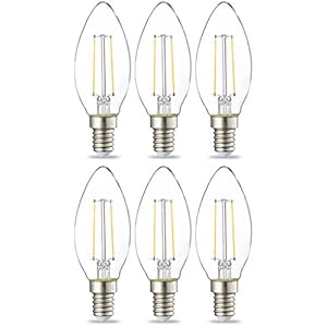 Amazon Basics E14 LED-lamp, kaarsvorm, 2W (vervangt 25W), helder, verpakking van 6 stuks