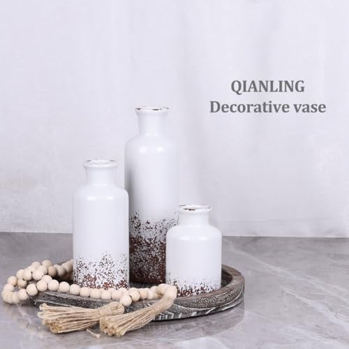 Image of Gray Ceramic Vase Set - 3 Grey Small Vases, Farmhouse Country Flower Vase Home Decor, Living Room Decoration, Table Decoration, Fireplace Decor, and Entrance Decorations Centerpieces