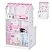 HOMCOM Kinder Puppenhaus und Kinderküche aus Holz 2-in-1 Spielküche Dollhouse 3 Etagen mit Möbel und Zubehör 3 Jahre+ Rosa Kiefer MDF 60 x 48 x 106 cm
