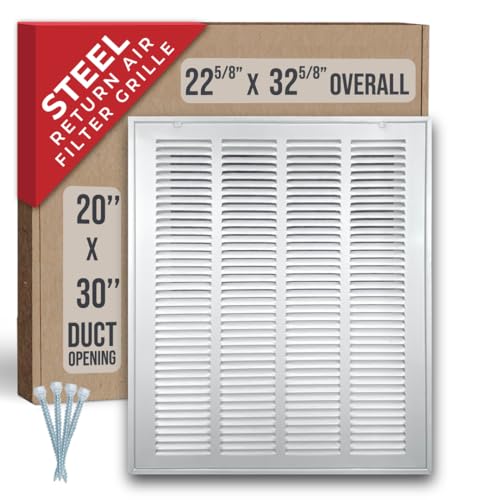 Image of 20 inch X 30 inch Steel Return Air Filter Grille by HANDUA | Removable Face Door HVAC Duct Cover Grill for 1-inch Filter, White | Outer Dimensions: 22.5 inchW X 31.75 inchH