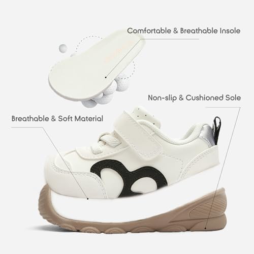 Image of Balabala Girls Boys Toddler Sneakers Wide Toe Box Walking Shoes | Unisex Kids Sneakers with hook-and-loop straps, non-slip soles, soft heel cushion, and flexible support for play