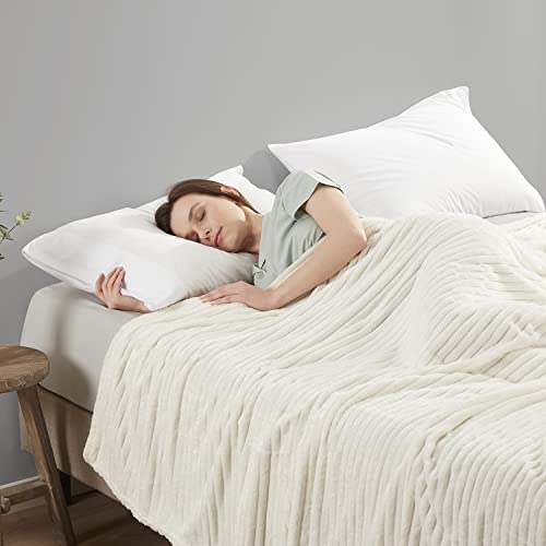 Image of Nestl Blanket Twin Size for Bed - Cozy Warm Fuzzy Blankets for Women, Plush Small Fleece Throws for Girls - White, 66 x 90 Inches