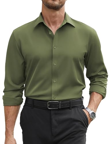 Image of COOFANDY Mens Stretch Dress Shirts Long Sleeve Button Down Shirt Regular Fit Formal Business Shirts