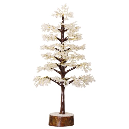 Image of Clear Quartz Crystal Tree (1500 Beads) M-Seal Showpieces for Aesthetic Home Decoration | Handmade Gemstone Showpiece for Home Decor Living Room & Feng Shui | Spiritual Gifting & Decorative Items