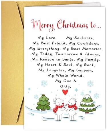 UUEFKTN Romantic Merry Christmas Card Gift for Husband Wife Boyfriend Girlfriend Fiance Fiancee, Cute Christmas Card&Gift for Partner Him Her, Love You Xmas Anniverasry Cards for Women Men