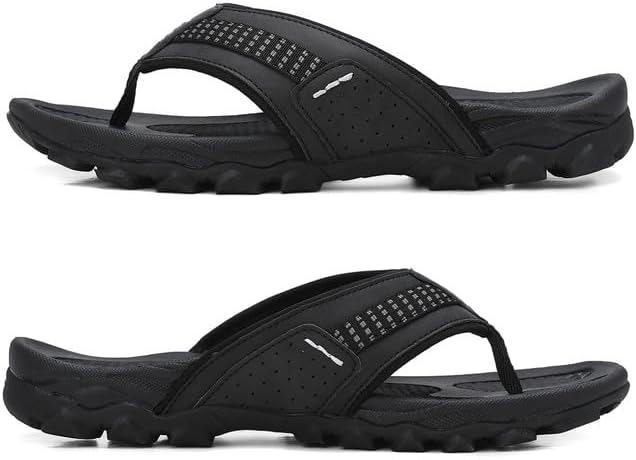 ARRIGO BELLO Mens Flip Flops Leather Sandals Arch Support Beach Thong Flipflops Lightweight Summer Slippers US Size 8-13
