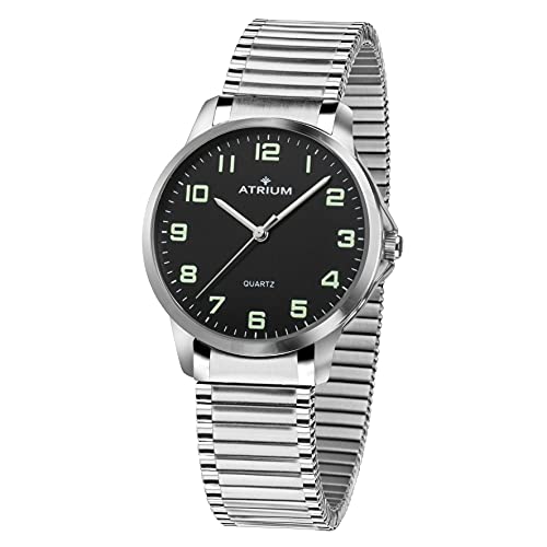 Atrium Damen Herren Armbanduhr sehr deutlich silberfarben Quarz 3 Bar Stahlband Zugband Flexband A36-51