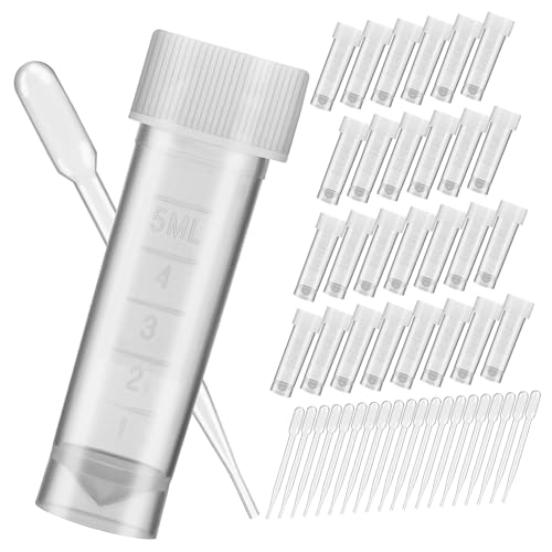 Veemoon 50pc Plastic Sample Bottles Graduated Pipettes Lab Urine Test Tube Set for Microbiology Research