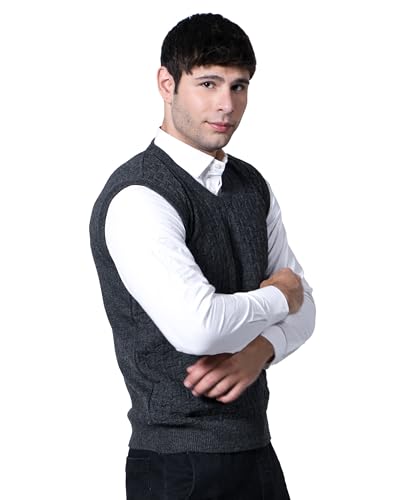 Image of Men Woolen V-Neck Solid Plain Design Sleeveless Pullover Heavy Rainbow Fabric Winter Wear Pure Wool Cardigan for Men Fully Warm Pullover Free Sizes
