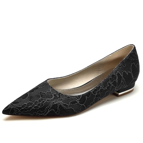Ballerines mariage en dentelle satinée FGRID à talon bas et bout fermé pour femmes