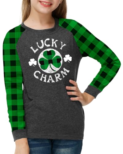 Image of Remimi Girls Thanksgiving Shirts Buffalo Plaid Raglan Tee Cute Turkey Holiday Party Long Sleeve Tshirt 5-14 Years