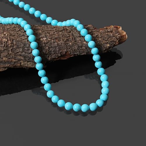 A&M Gems Natural Sleeping Beauty Turquoise Gemstone, 6-6.5 mm Smooth Round Beads, Turquoise Beaded Necklace, Boho Beaded Choker Necklace, Necklace for Women, Gifted Jewelry3