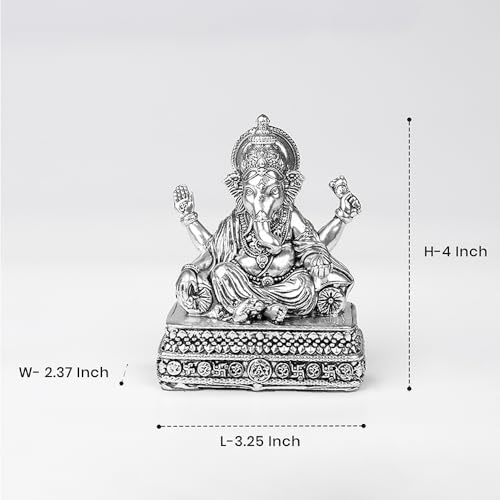 Image of Artarium Brass Vighnaharta Lord Ganesha Statue Car Dashboard (Height 4 inch), Small Ganpati ji Murti for Car Accessories, Home Decor, Office Gifting and Pooja Room (Silver Finish)