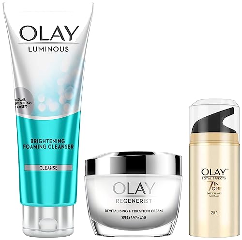 Image of Olay Day Cream Regenerist Collagen Boost SPF 15, 50g&Olay Face Wash: Luminous Brightening Foaming Cleanser, 100 g&Olay Total Effects Day Cream