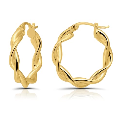 Hoops & Loops 925 Sterling Silver Twisted Hoop Earrings for Women, Silver/Gold/Rose Gold 3mm Twist Hypoallergenic Hoop Earrings 15/20/25/30/35/40mm