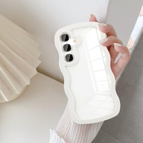 UEEBAI Clear Case for Samsung Galaxy A15 4G/5G,Cute Pretty Colorful Wave Frame Slim Fit Shockproof Phone Bumper Cover Translucent Soft Pretty Anti-Scratch Protective TPU Case - White