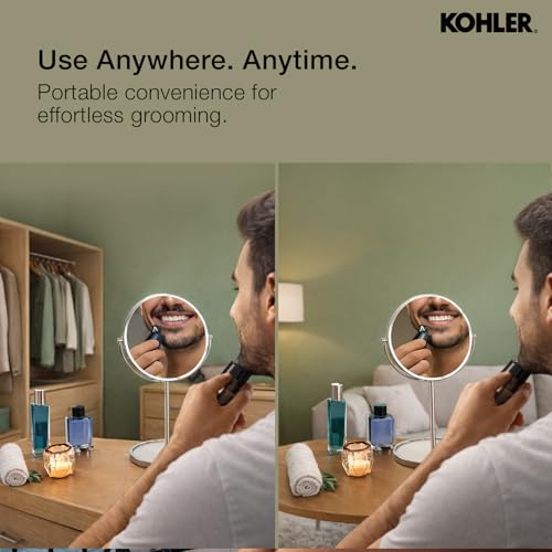 Image of Kohler July Detailing Mirror with 3X Magnification | Freestanding Countertop Round Mirror | Double Sided Pedestal Mirror for Shaving, Makeup | 3 Years Warranty, 175 mm