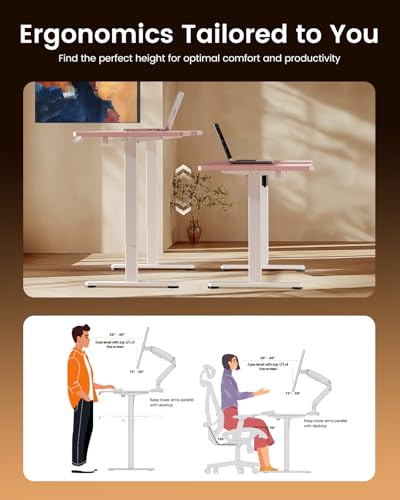 Image of ErGear Height Adjustable Electric Standing Desk, 55 x 28 Inches Sit Stand up Desk, Memory Computer Home Office Desk, Pink