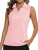MAGCOMSEN Tank Tops for Women Golf Polo V-Neck Sleeveless UPF 50+ Moisture Wicking Athletic Collared Gym Tennis Workout Summer Fashion Light Pink,L