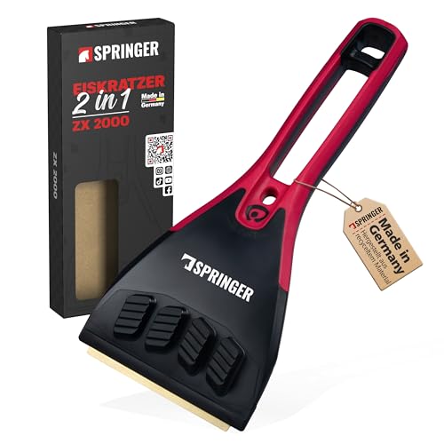 SPRINGER ZX2000 - - Eiskratzer - - Made in Germany - - Scheibenkratzer mit Messingklinge - - Schneekratzer mit Eishobelfunktion - - Rutschfester und ergonomischer Kratzer für Autoscheiben
