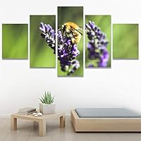 SIGNWIN 5 Panel Canvas Wall Art Bee Closeup Colorful Decorative Elements Fine Art Home Office Insects for Home Decorations Ready to Hang - 60