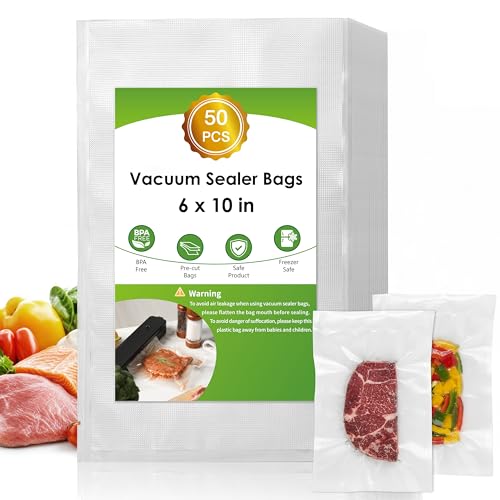 Image of Moretoes 50pcs Vacuum Sealer Bags, Food Saver Bags Pint 6 inch x 10 inch, BPA Free, Pre-cut Commercial Grade Vac Bags for Food Storage, Meal Prep or Sous Vide