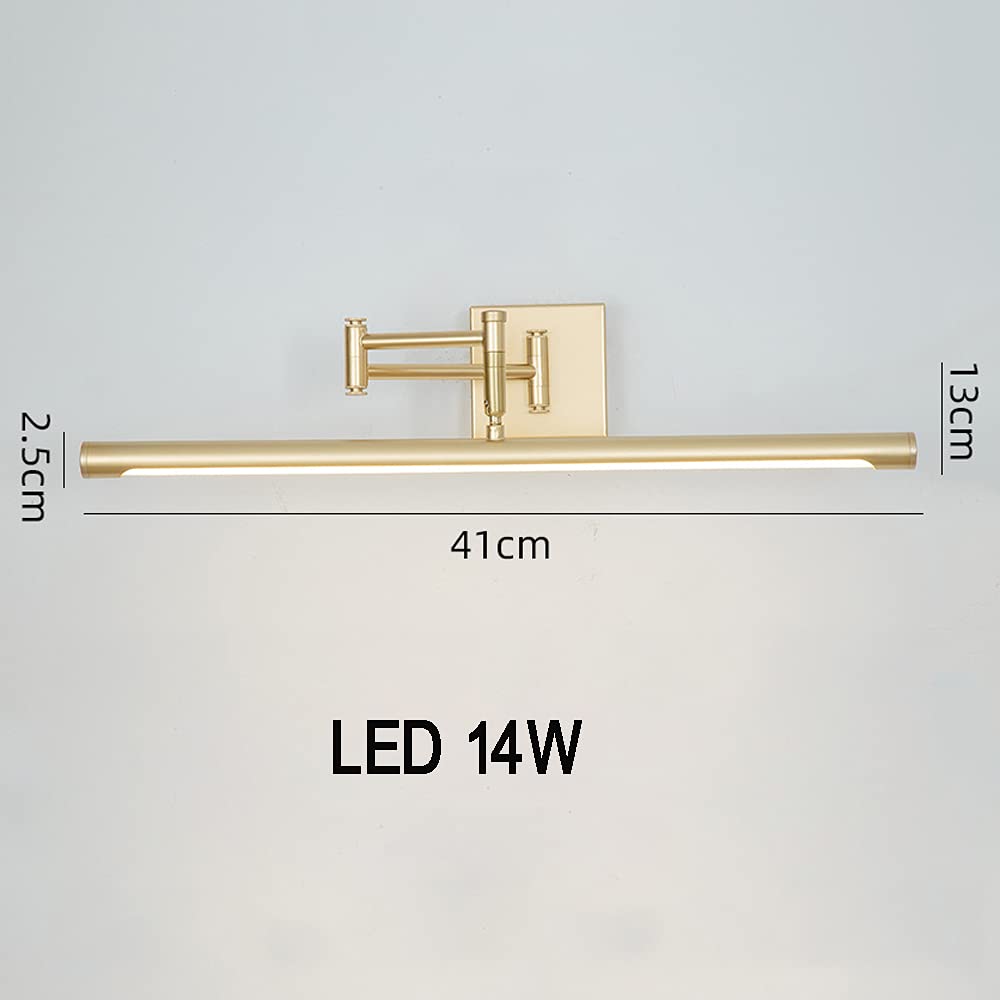 Nowoczesne regulowane lampy łazienkowe z lustrem, złote ramię wahacza przednie światło LED 4000K lustro łazienkowe do szafek toaletowych, wodoodporna IP44