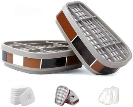 TOCADO 6001 Filter Cartridges Replacement for Gas Respirator, 2pcs Filter Cartridges + 2pcs Filter Covers+10pcs Filter Cottons, Apply to 6100/6200/7501/7502/6502/6800