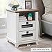 Nightstand with Charging Station,OKD 18'' Industrial & Farmhouse Square End Table w/ 2 Drawers & Open Cubby, Rustic Mesh Drawer Sofa Side Table w/Storage for Bedroom, Living Room Office, Antique White