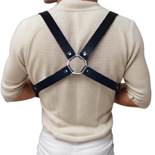 Men's Half Body Chest Belt Adjustable Faux Leather Belts with Buckles Rave Costume Punk Leather Body Cage for Men4
