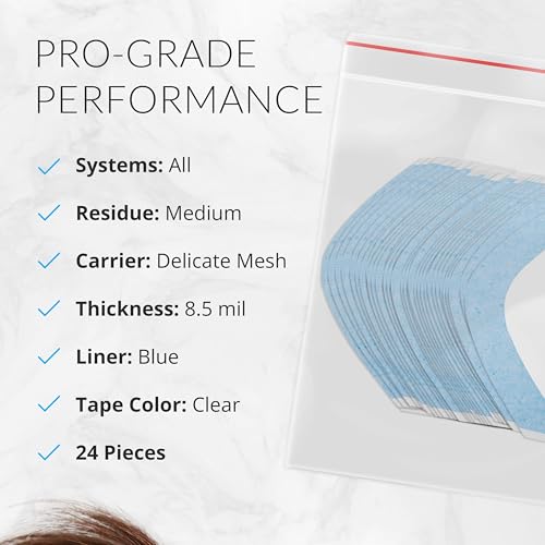 Image of Walker Tape Lace Front Support Tape 5 inch Superwide A Contour Tabs, Double Sided Wig Tape for Lace Wigs, Toupees, and Tape in Hair Extensions Human Hair, Hypoallergenic No-Shine Hairpiece Tape, 24 Pieces