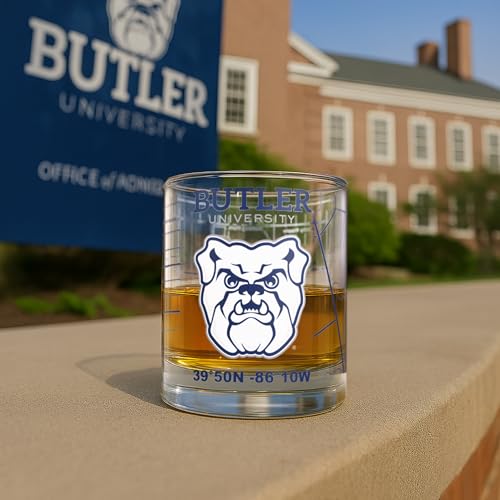 Image of Greenline Goods - University of Butler Bulldogs College Whiskey Glasses (Set of 2), 10 oz - Full-Color Logo + Campus Map