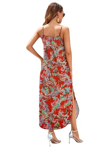 Image of HUSKARY Women's Summer Casual Sleeveless V Neck Strappy Split Loose Dress Beach Cover Up Long Cami Maxi Dresses with Pocket