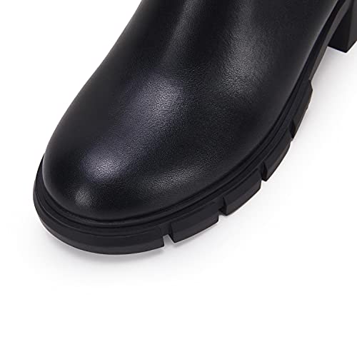 Image of Ruanyu Womens Platform Ankle Boots Elastic Chunky Block Heel Chelsea Booties Lug Sole Non-Slip Combat Shoes