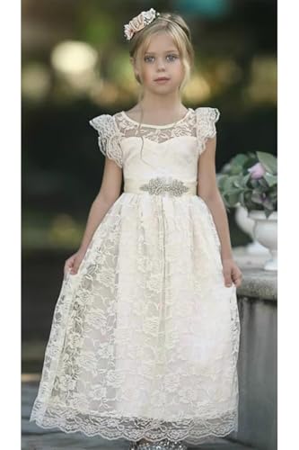 Lace Boho Flower Girl Dress Kids Wedding Princess Dress Satin Bow-Knot Birthday Party Prom Ball Gowns Ruffle Dresses3