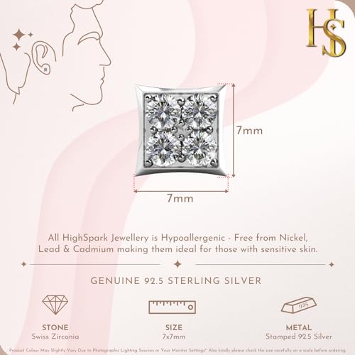 925 Sterling Square Solitaire Earring with Zirconia Single Stud
