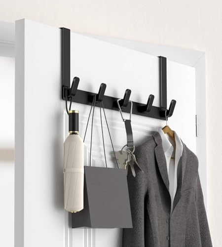 Toriseek Over The Door Hook Heavy Duty Over Door Hanger Holder Over The Door Coat Rack Door Hooks for Hanging Clothes Bag Hats Towels Bathroom Accessories Fits 1 3/4 Doors (Black)