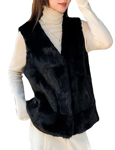 Women's Genuine Mink Fur Vest Black Warm Winter Real Fur Sleeveless Coat
