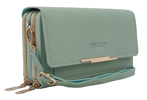 PORT&LOTUS Fashion Green Crossbody Purses Handbags for Women PU Leather Shoulder Bag Cell Phone Purse Clutch Bags with Cards Slots Ladies Small Women's Handbags