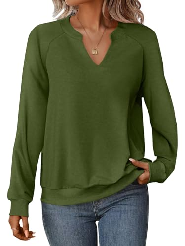 GKBK Womens Sweatshirts Long Sleeve V Neck Tops Fall Winter Basic Casual Lightweight Pullover Shirt Army Green